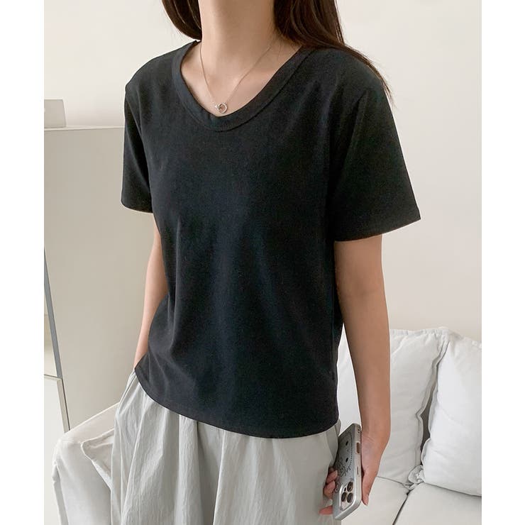【aimoha】デイリーコットン混VネックTシャツ | aimoha  | 詳細画像3 