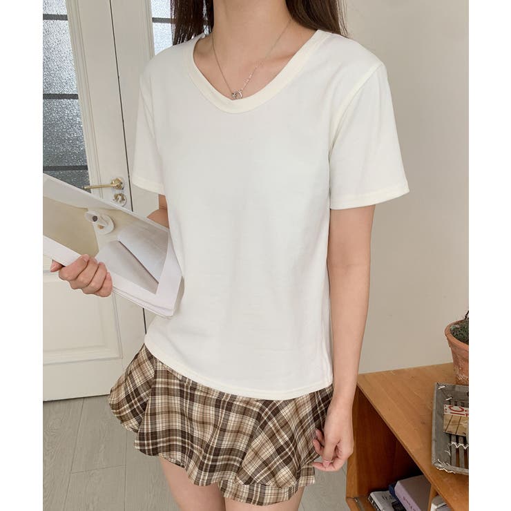 オフホワイト | 【aimoha】デイリーコットン混VネックTシャツ | aimoha 