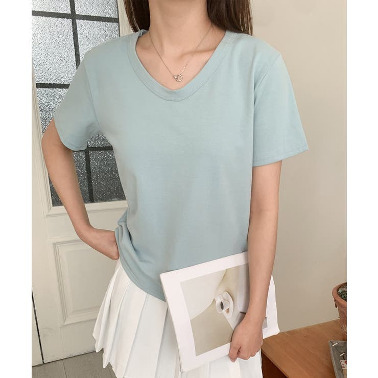 【aimoha】デイリーコットン混VネックTシャツ | aimoha  | 詳細画像33 