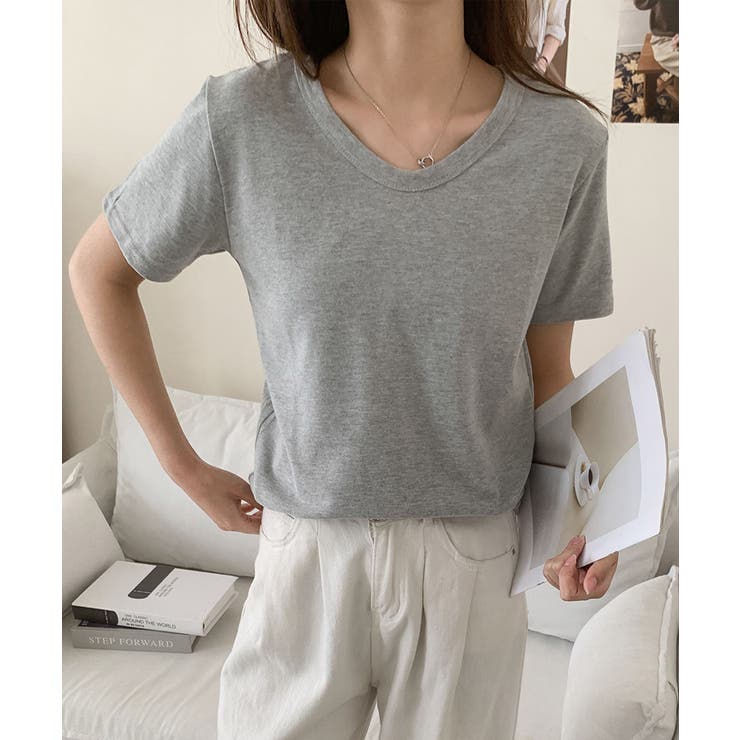 【aimoha】デイリーコットン混VネックTシャツ | aimoha  | 詳細画像35 