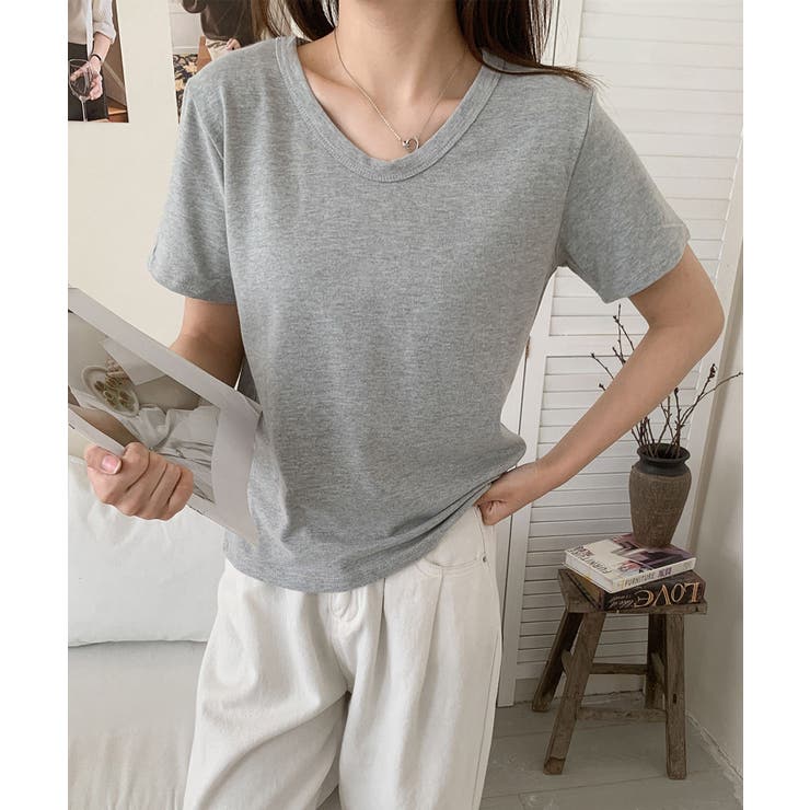 【aimoha】デイリーコットン混VネックTシャツ | aimoha  | 詳細画像36 