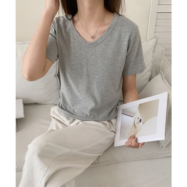 【aimoha】デイリーコットン混VネックTシャツ | aimoha  | 詳細画像38 