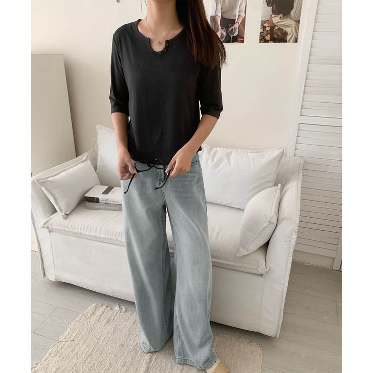 【aimoha】ボタン付きネック七分袖カットソー | aimoha  | 詳細画像6 