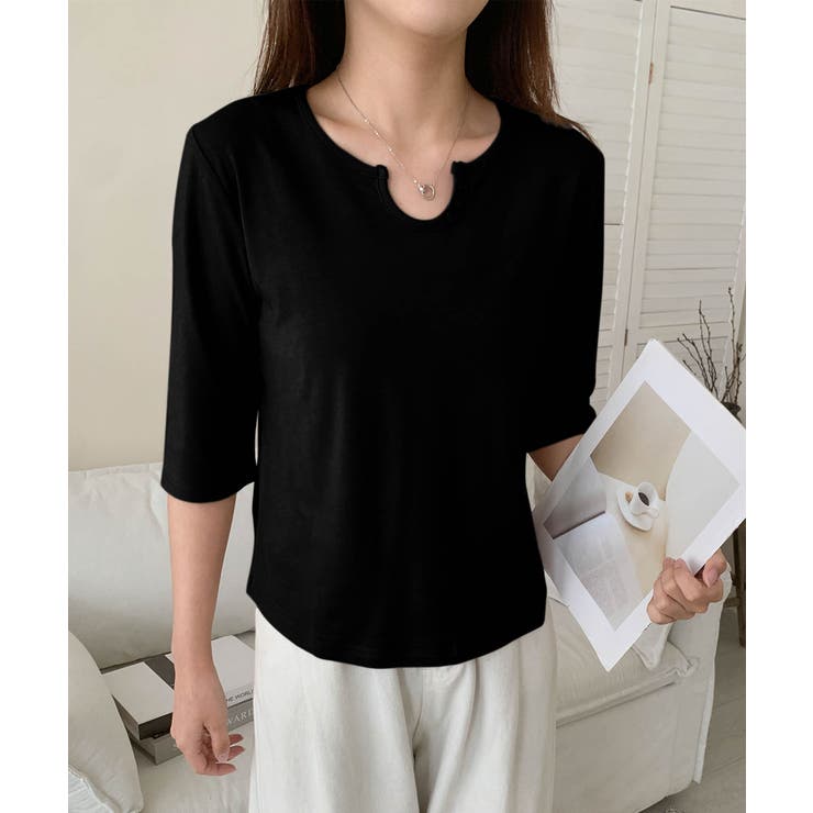 【aimoha】ボタン付きネック七分袖カットソー | aimoha  | 詳細画像7 