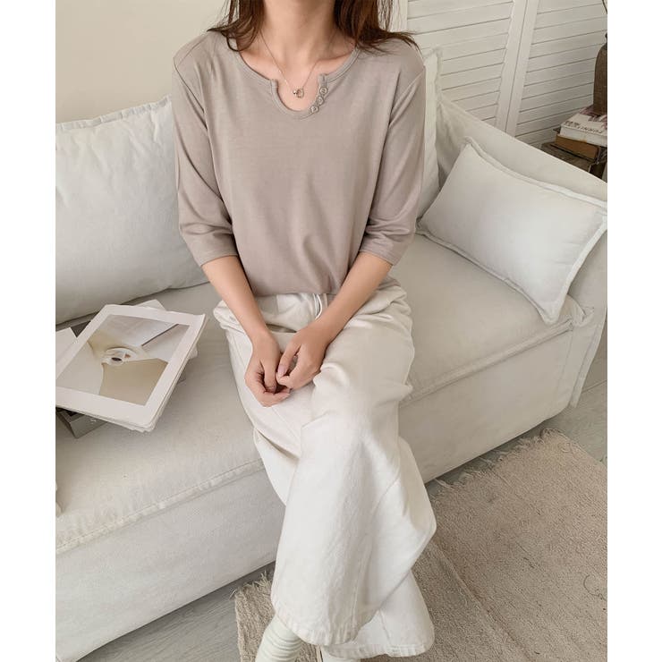 【aimoha】ボタン付きネック七分袖カットソー | aimoha  | 詳細画像10 