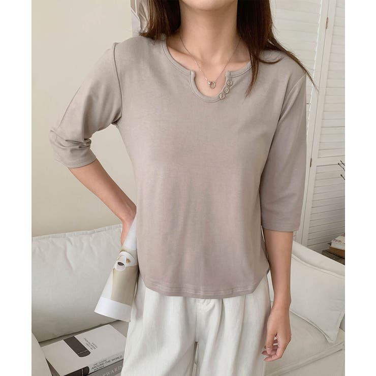 【aimoha】ボタン付きネック七分袖カットソー | aimoha  | 詳細画像13 