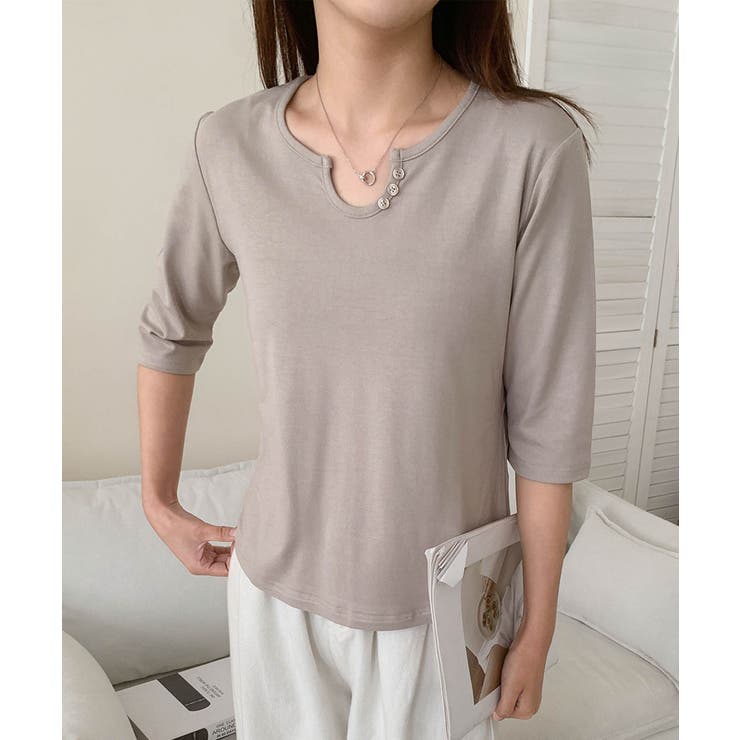 【aimoha】ボタン付きネック七分袖カットソー | aimoha  | 詳細画像15 