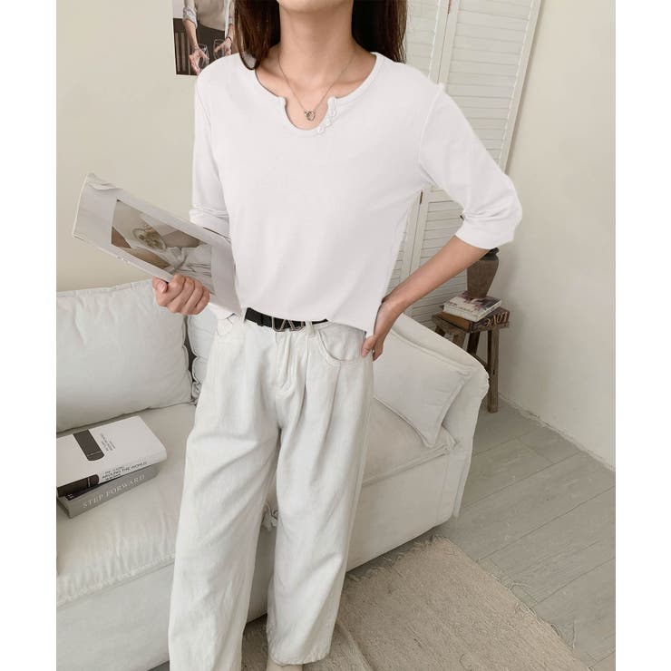 【aimoha】ボタン付きネック七分袖カットソー | aimoha  | 詳細画像16 