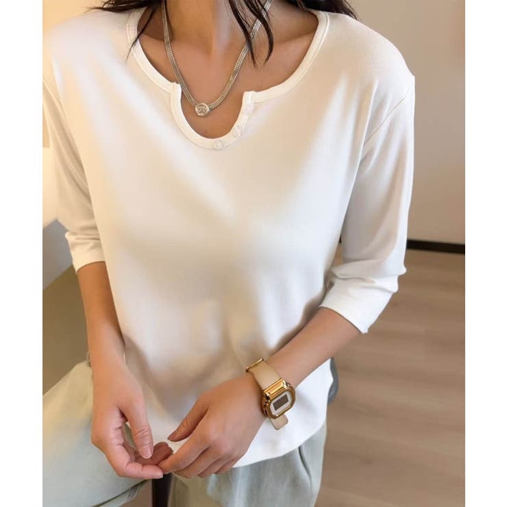 【aimoha】ボタン付きネック七分袖カットソー | aimoha  | 詳細画像18 