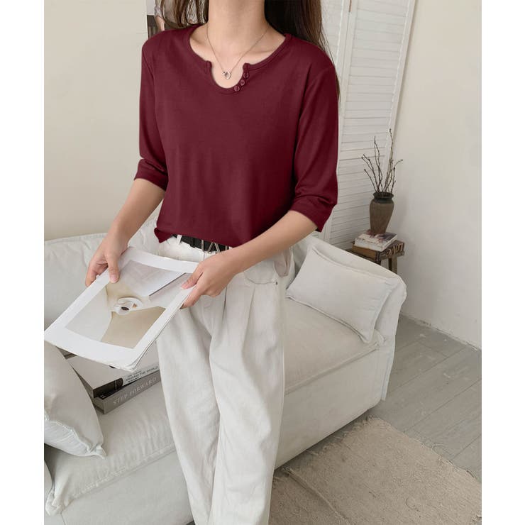 【aimoha】ボタン付きネック七分袖カットソー | aimoha  | 詳細画像20 