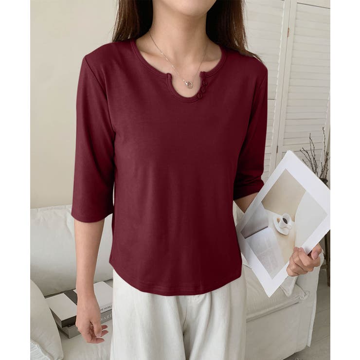 【aimoha】ボタン付きネック七分袖カットソー | aimoha  | 詳細画像21 