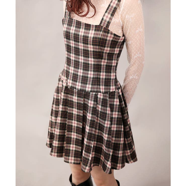 ブラック | 【HOOK】for girls  チェック柄ジャンパースカート ワンピース | HOOK