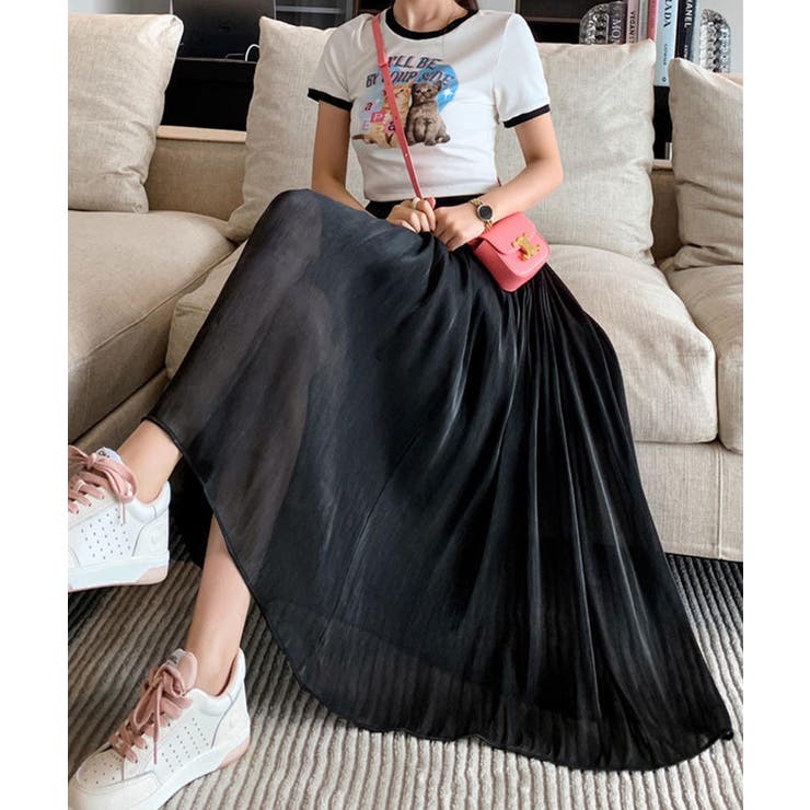 ブラック | シアープリーツスカート | aimoha 