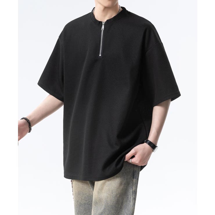 202 アイボリー ジップアップシャツ ジップアップハイネックTシャツ[品番：XT000014296]｜aimoha men