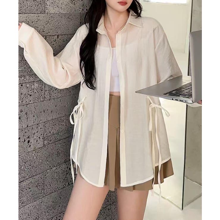 オフホワイト | ウエストリボンシアーシャツ | aimoha 