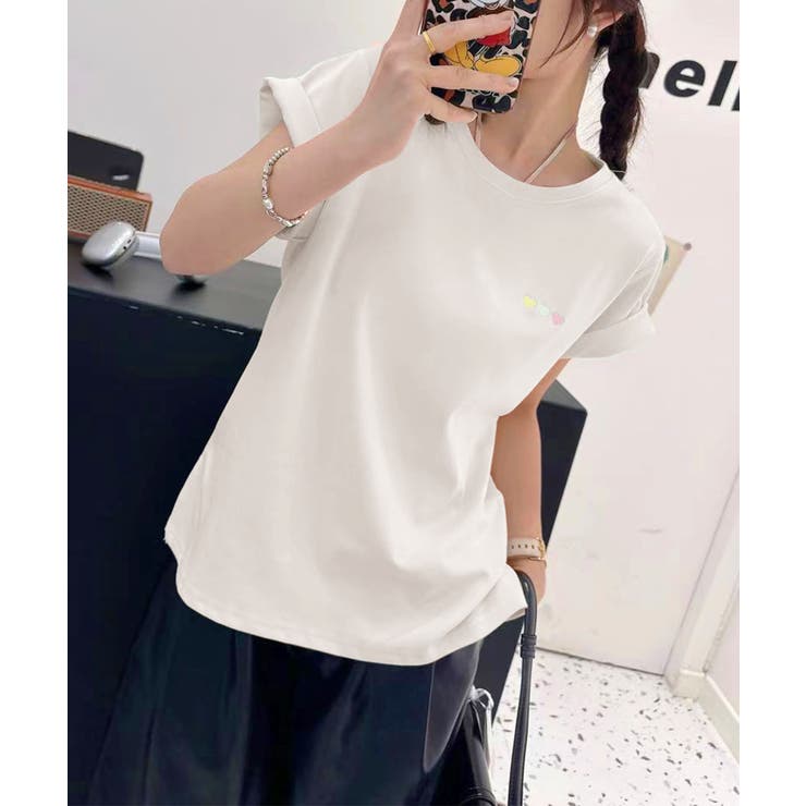 ホワイト | シンプクルーネック半袖Tシャツ | aimoha 