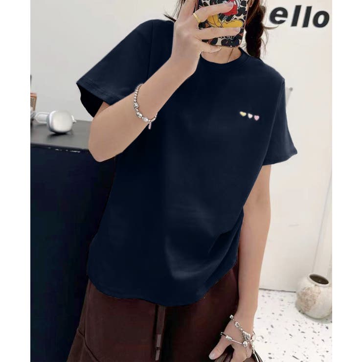 ネイビー | シンプクルーネック半袖Tシャツ | aimoha 