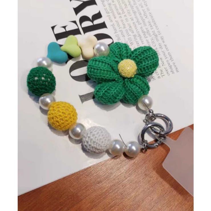 グリーン | 【HOOK】for girls かわいいパールと花モチーフスマホストラップ | HOOK