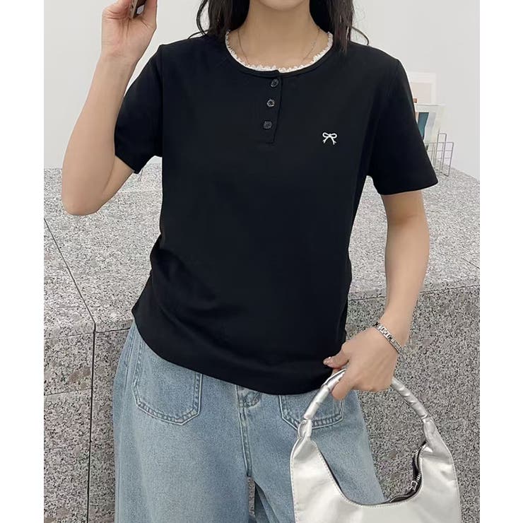 【WOOHA】ホットガール リボン タイト Tシャツ WOOHA】ホットガール リボン タイト Tシャツ (wooha/Tシャツ