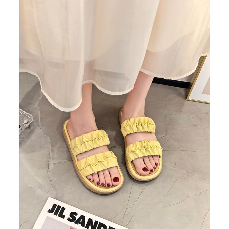 イエロー | シャーリングデザイン厚底サンダル | aimoha 