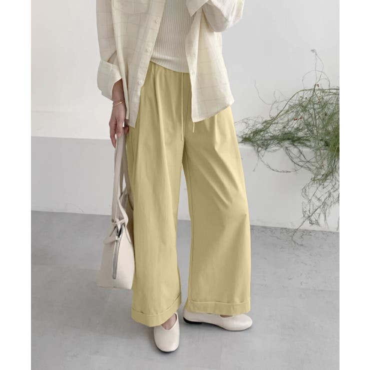 イエロー | ロールアップイージータックワイドパンツ | aimoha 