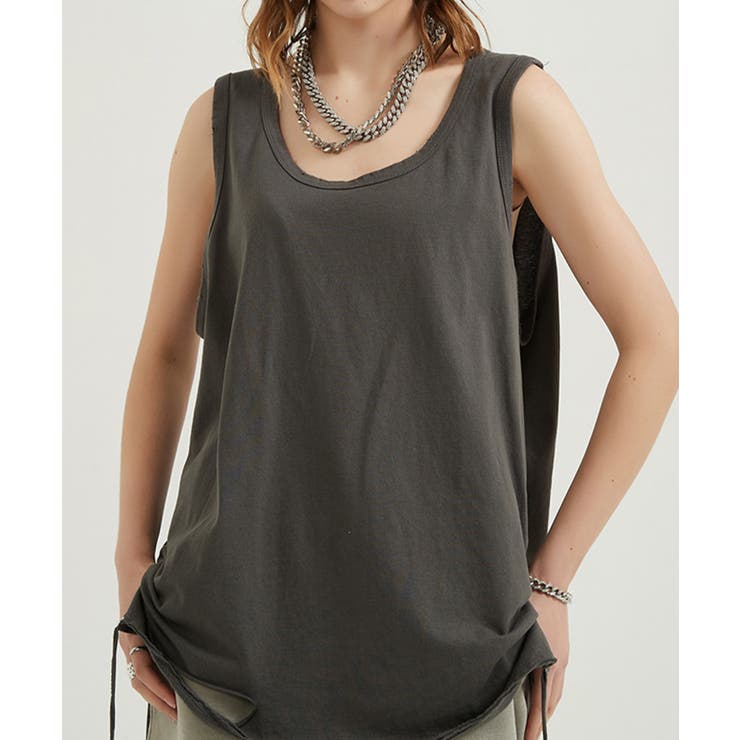 ダークグレー | 【GENXDER】カットオフデストロイベスト タンクトップ | aimoha 