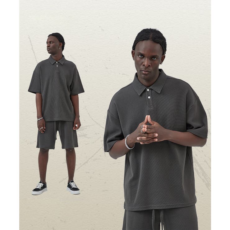 【GENXDER】ワッフルスリットポロ風Tシャツ | aimoha  | 詳細画像4 