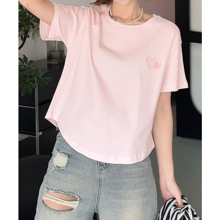 ワンポイントハート刺繍Tシャツ[品番：XT000014435]｜aimoha