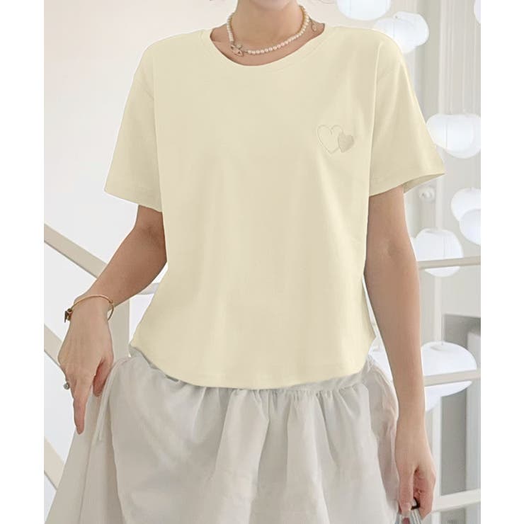 ワンポイントハート刺繍Tシャツ[品番：XT000014435]｜aimoha