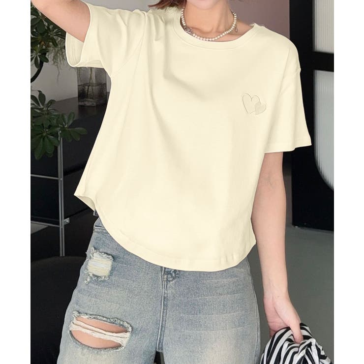 ワンポイントハート刺繍Tシャツ[品番：XT000014435]｜aimoha
