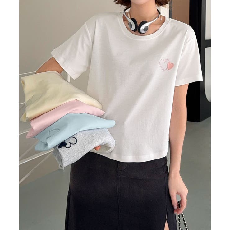 ワンポイントハート刺繍Tシャツ[品番：XT000014435]｜aimoha