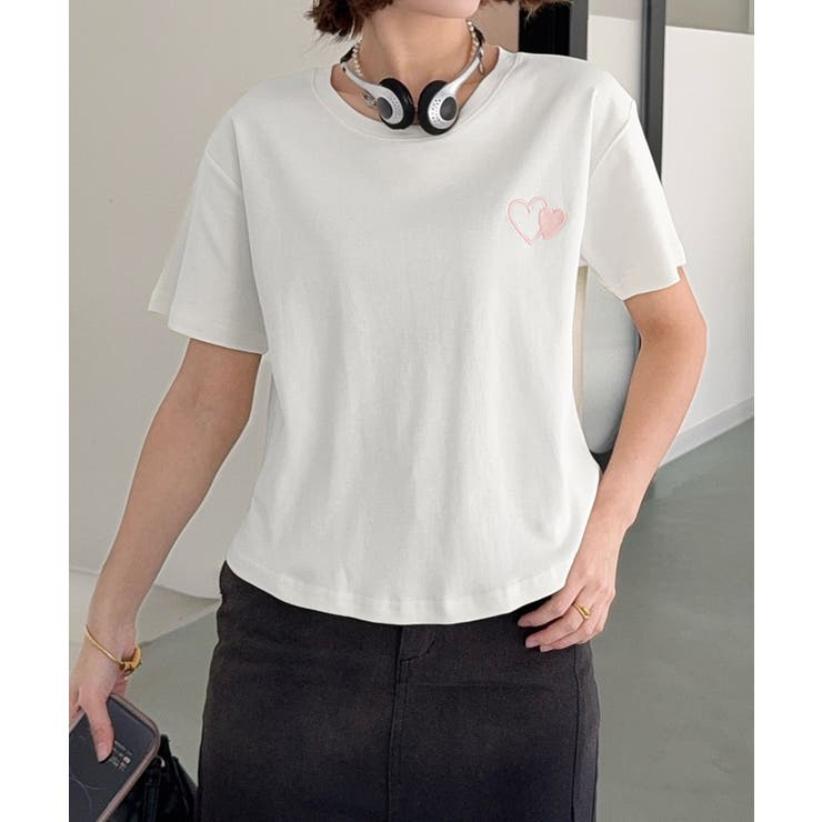 ワンポイントハート刺繍Tシャツ[品番：XT000014435]｜aimoha