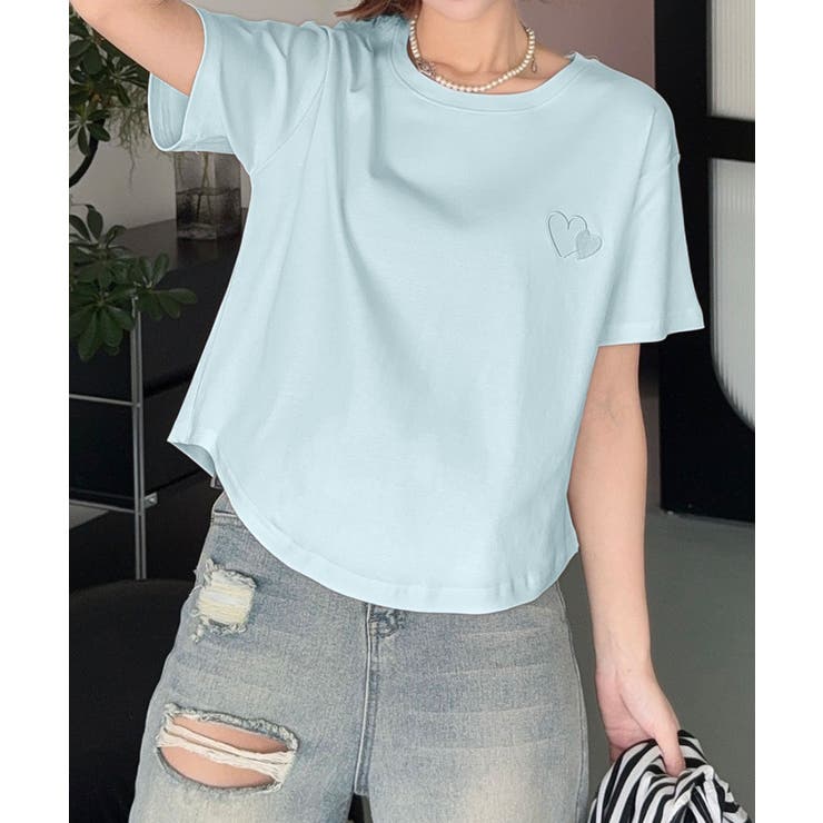 ワンポイントハート刺繍Tシャツ[品番：XT000014435]｜aimoha