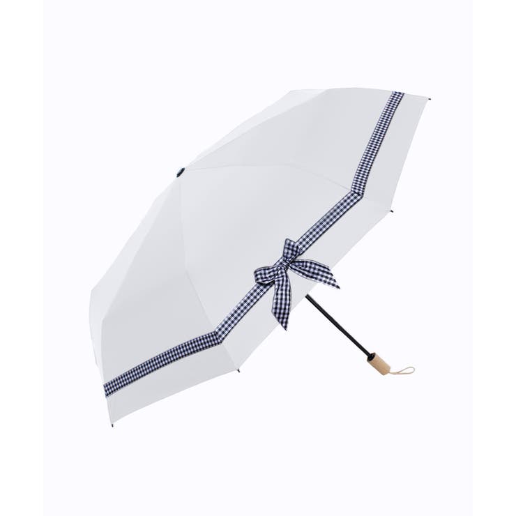 ホワイト | チェックリボン晴雨兼用折りたたみ傘 | aimoha 