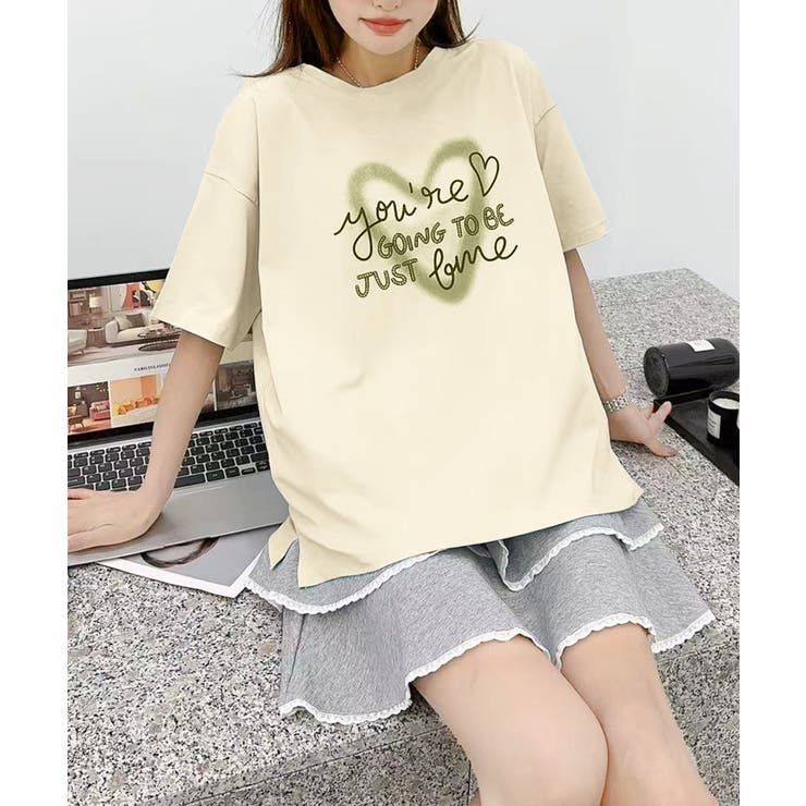 ハートロゴプリントTシャツ[品番：XT000014459]｜aimoha （アイモハ
