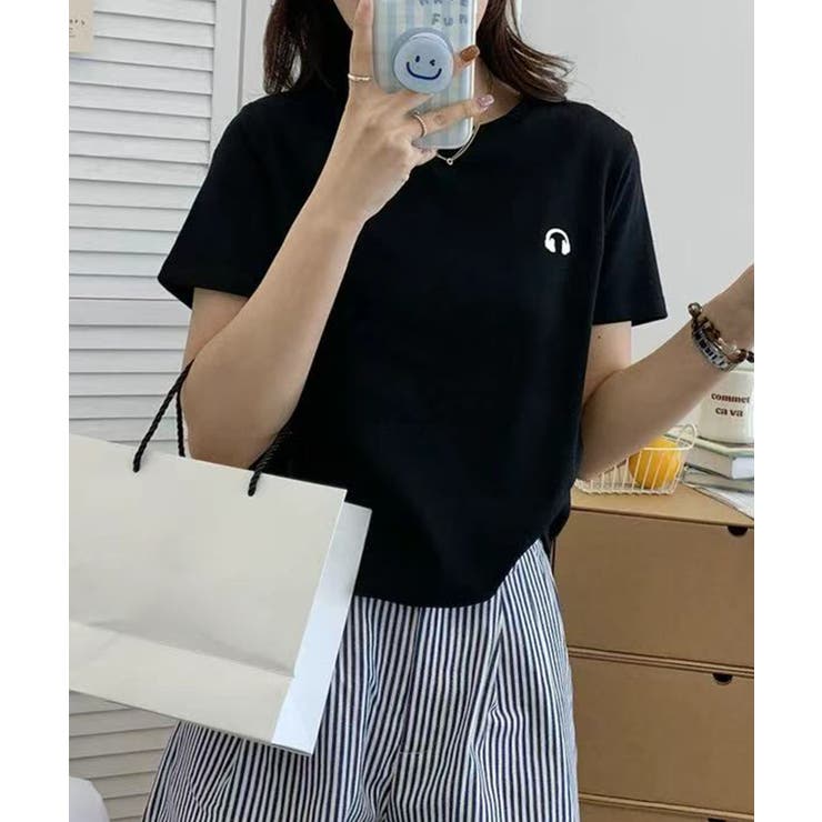 ワンポイントヘッドホン刺繍入りベーシックTシャツ | aimoha  | 詳細画像7 