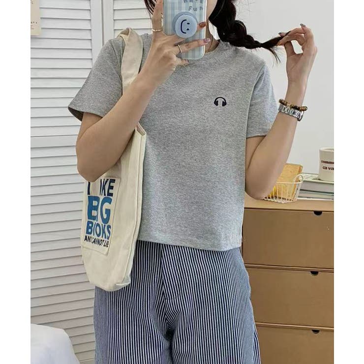 ワンポイントヘッドホン刺繍入りベーシックTシャツ | aimoha  | 詳細画像1 