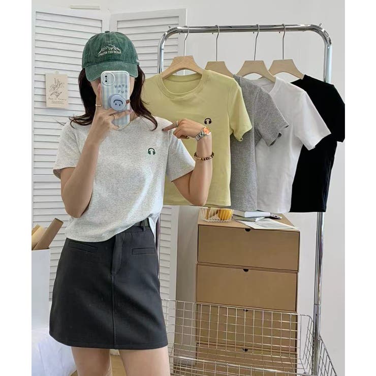 ワンポイントヘッドホン刺繍入りベーシックTシャツ | aimoha  | 詳細画像3 