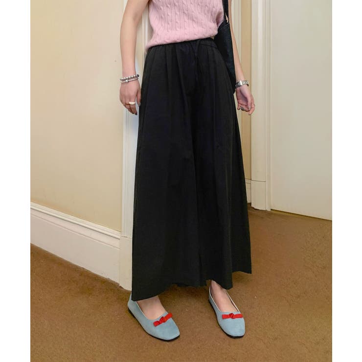 ブラック | ハイウエストフレアワイドパンツ | aimoha 