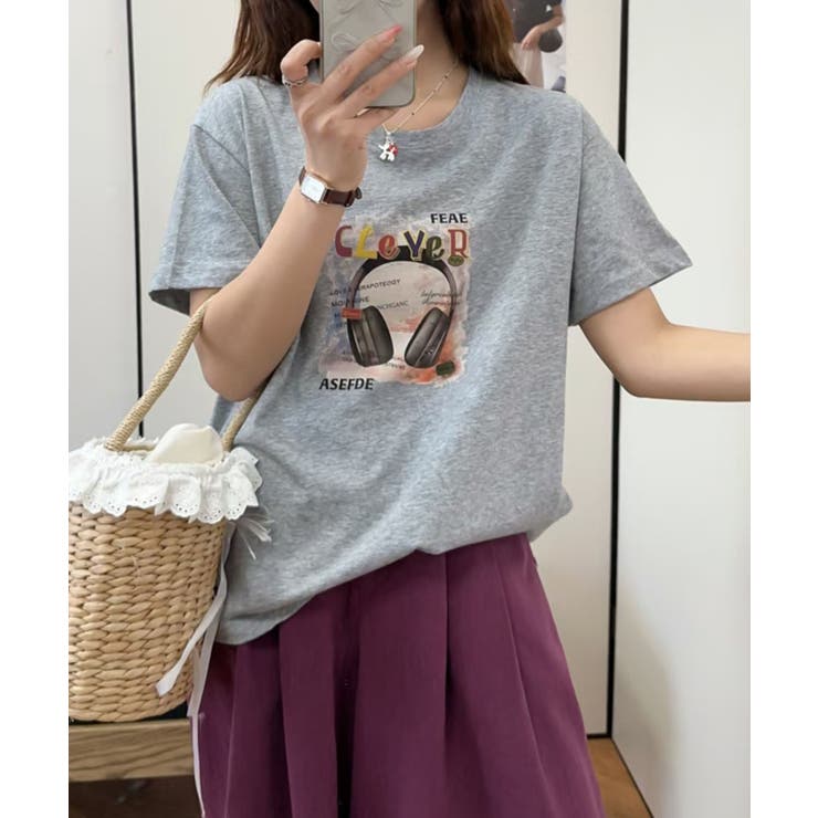 杢グレー | ヘッドホンプリントTシャツ | aimoha 