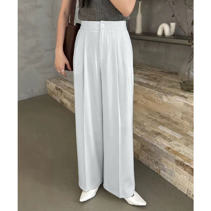 ホワイト | ハイウエストタックストレートパンツ | aimoha 