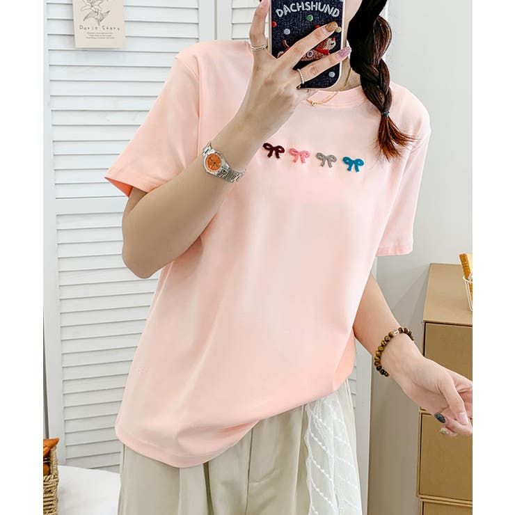 マルチカラーリボン刺繍Tシャツ | aimoha  | 詳細画像9 
