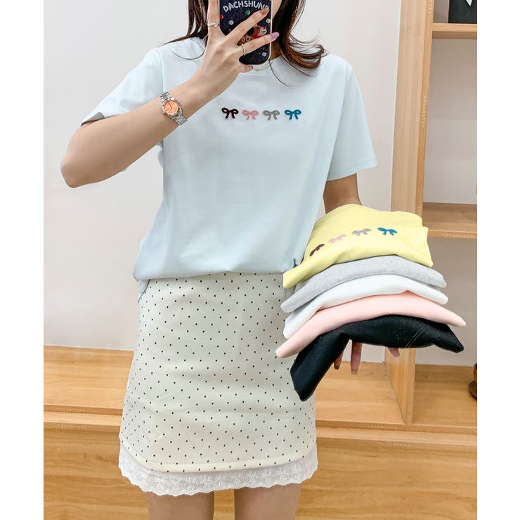マルチカラーリボン刺繍Tシャツ | aimoha  | 詳細画像10 
