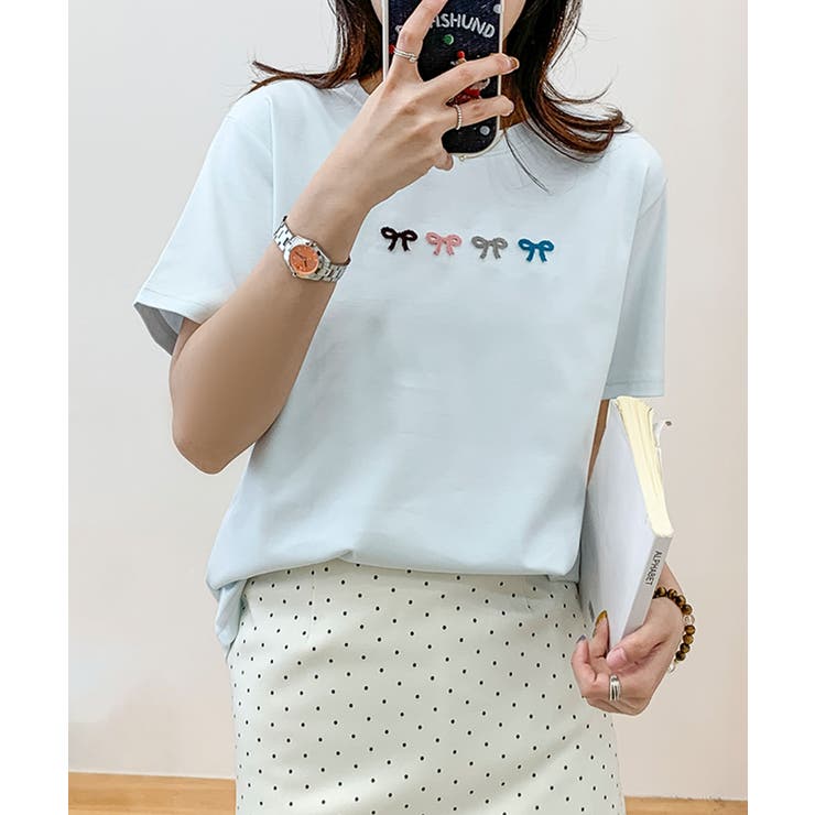 マルチカラーリボン刺繍Tシャツ | aimoha  | 詳細画像11 