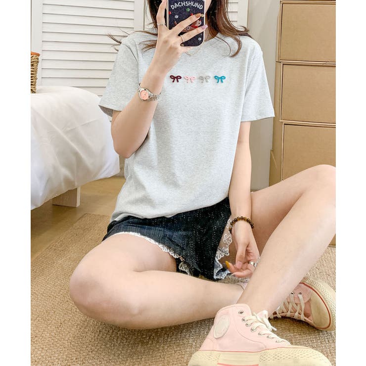 マルチカラーリボン刺繍Tシャツ | aimoha  | 詳細画像13 