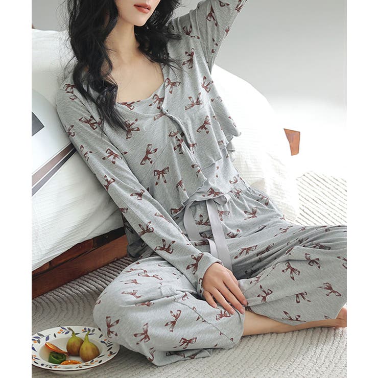カップ付きキャミソール＆ロングパンツ ルームウェア3点セット | aimoha  | 詳細画像1 