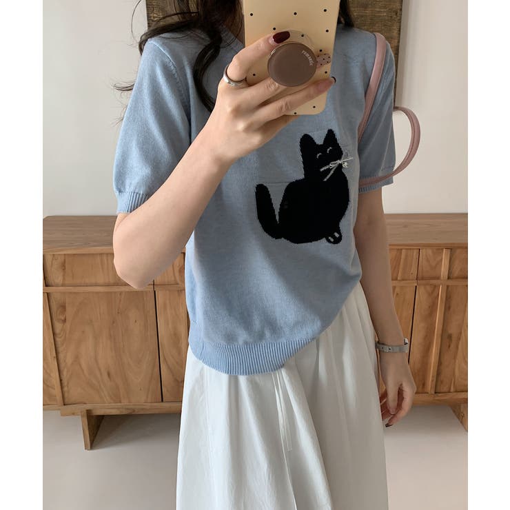 黒猫モチーフ刺繍ニットTシャツ | aimoha  | 詳細画像14 