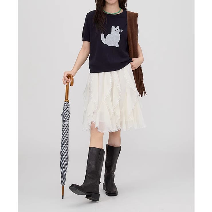 黒猫モチーフ刺繍ニットTシャツ | aimoha  | 詳細画像16 