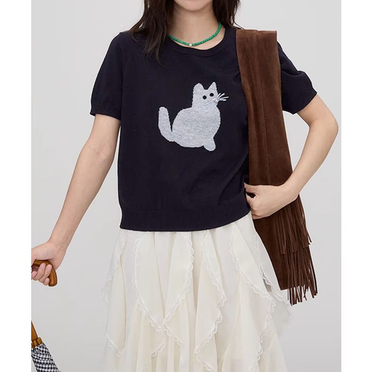 黒猫モチーフ刺繍ニットTシャツ | aimoha  | 詳細画像19 