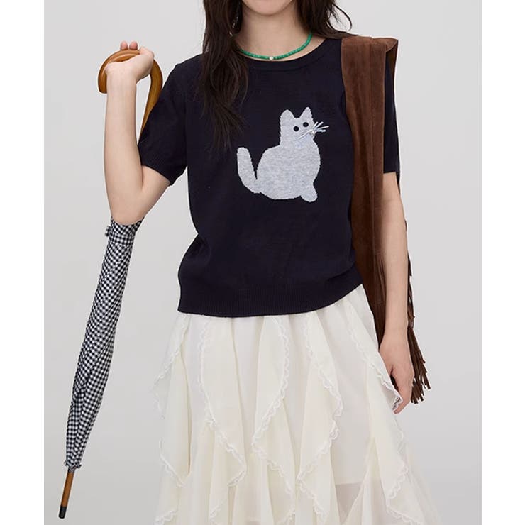 黒猫モチーフ刺繍ニットTシャツ | aimoha  | 詳細画像21 